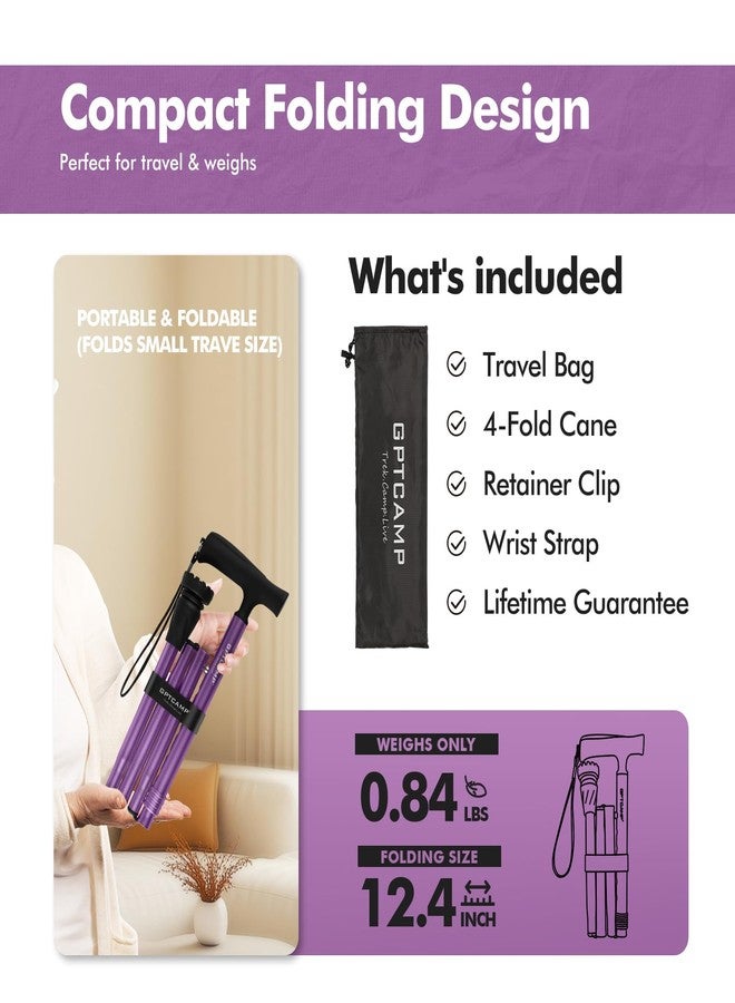 GPTCAMP G2 Walking Stick, Fold-up Walking Cane for Women and Men with Wrist Strap, Portable, Foldable, Collapsible, Lightweight and Sturdy with Comfortable T Handle - Image 3